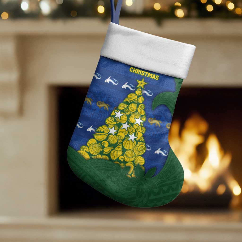 Solomon Islands Christmas Stocking Seashell Xmas Tree Tribal Waves DT05 Set of 2 Navy - Polynesian Pride
