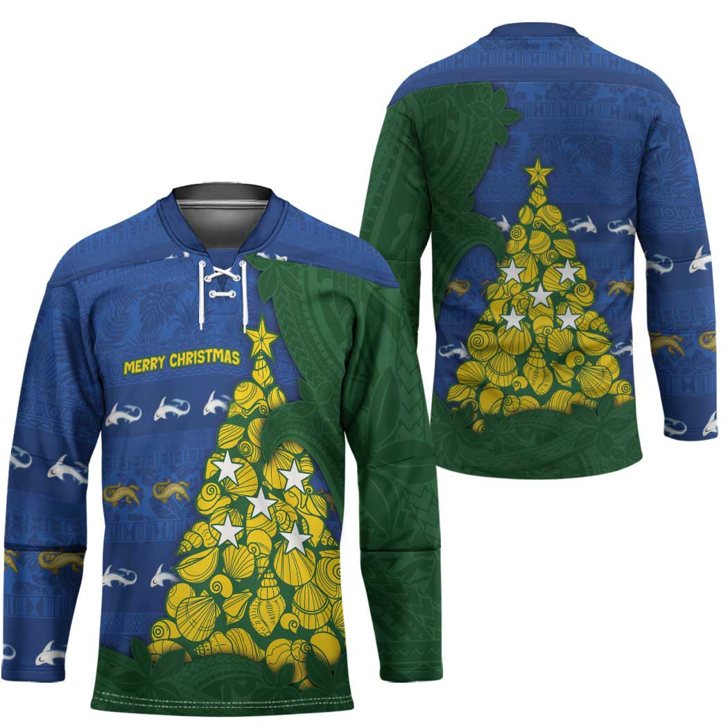 Solomon Islands Christmas Hockey Jersey Seashell Xmas Tree Tribal Waves DT05 - Polynesian Pride