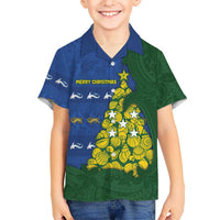 Solomon Islands Christmas Kid Hawaiian Shirt Seashell Xmas Tree Tribal Waves DT05 Kid Navy - Polynesian Pride