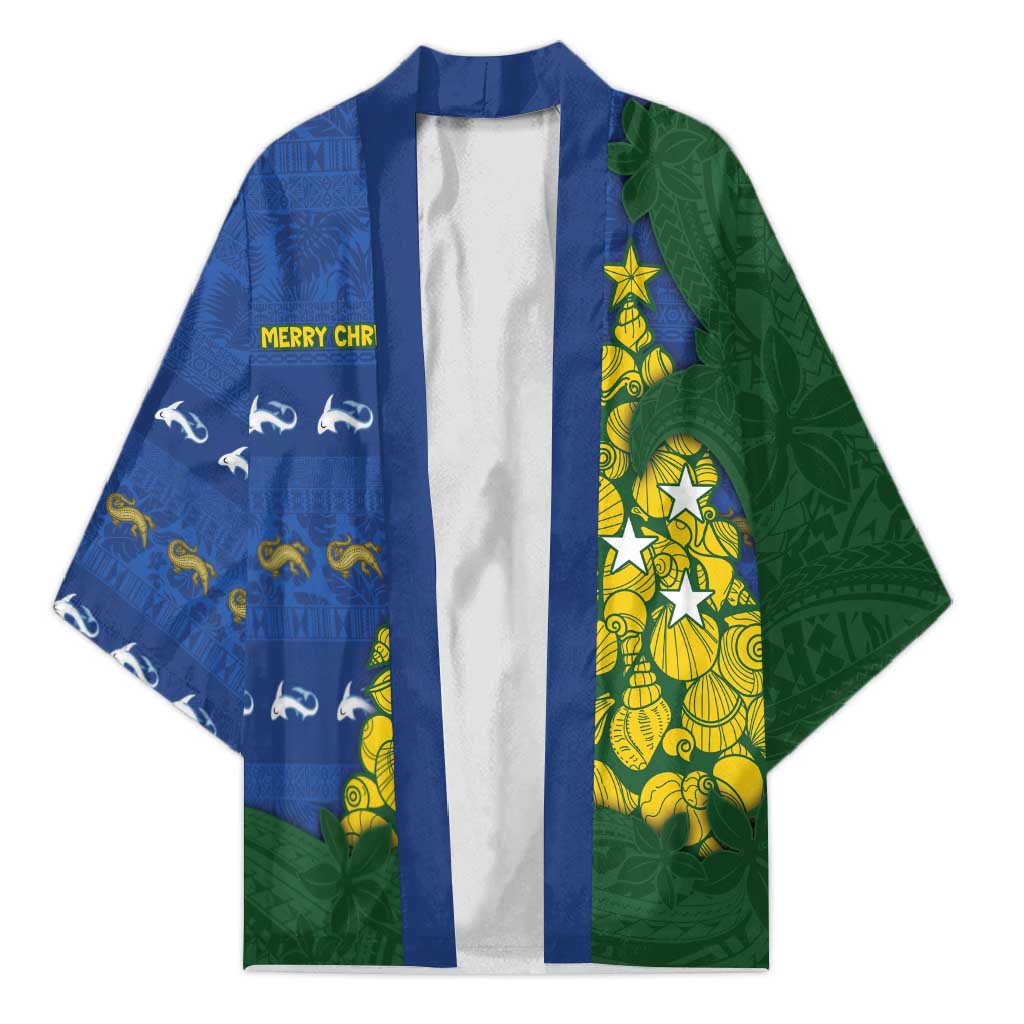 Solomon Islands Christmas Kimono Seashell Xmas Tree Tribal Waves DT05 Unisex Navy - Polynesian Pride