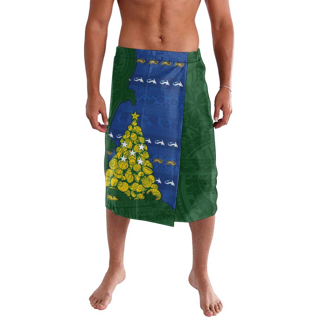 Solomon Islands Christmas Lavalava Seashell Xmas Tree Tribal Waves DT05 Navy - Polynesian Pride