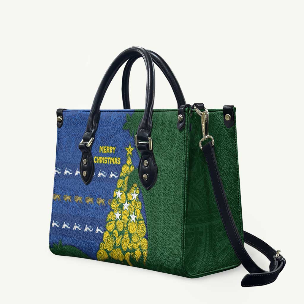 Solomon Islands Christmas Leather Bag Seashell Xmas Tree Tribal Waves DT05 Navy - Polynesian Pride