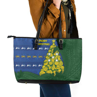 Solomon Islands Christmas Leather Tote Bag Seashell Xmas Tree Tribal Waves DT05 - Polynesian Pride