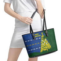Solomon Islands Christmas Leather Tote Bag Seashell Xmas Tree Tribal Waves DT05 - Polynesian Pride