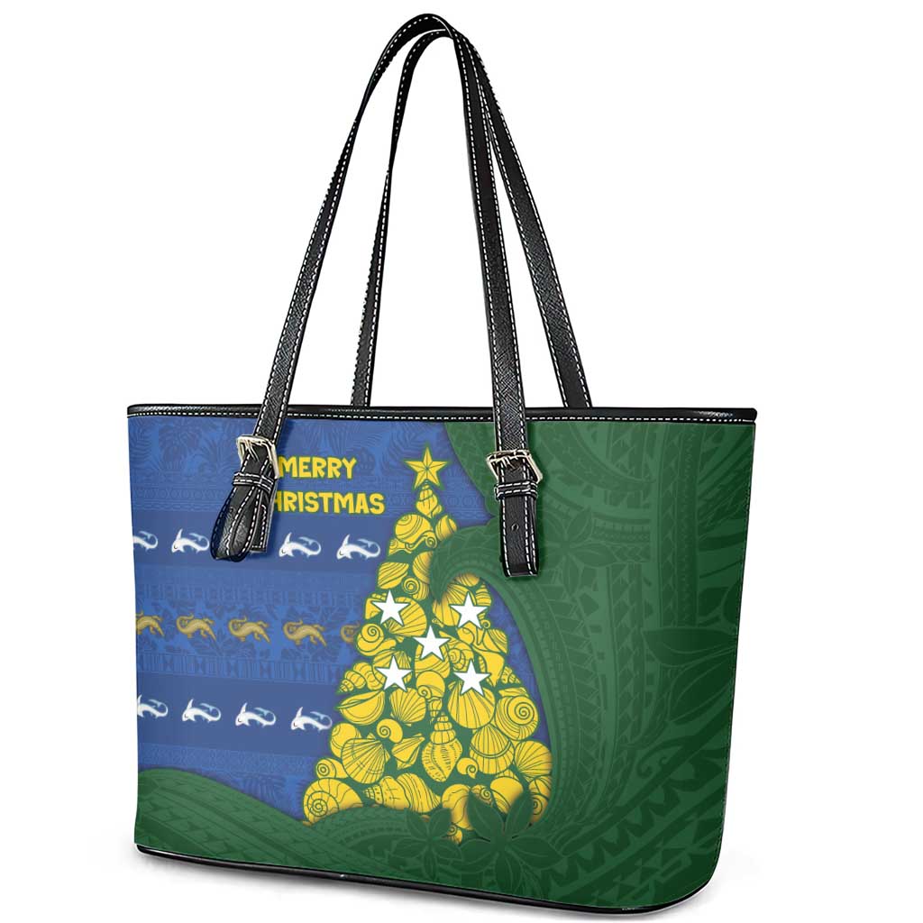 Solomon Islands Christmas Leather Tote Bag Seashell Xmas Tree Tribal Waves DT05 - Polynesian Pride