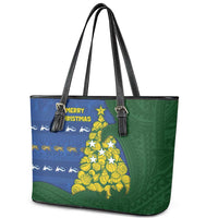 Solomon Islands Christmas Leather Tote Bag Seashell Xmas Tree Tribal Waves DT05 - Polynesian Pride