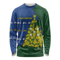 Solomon Islands Christmas Long Sleeve Shirt Seashell Xmas Tree Tribal Waves DT05 Unisex Navy - Polynesian Pride