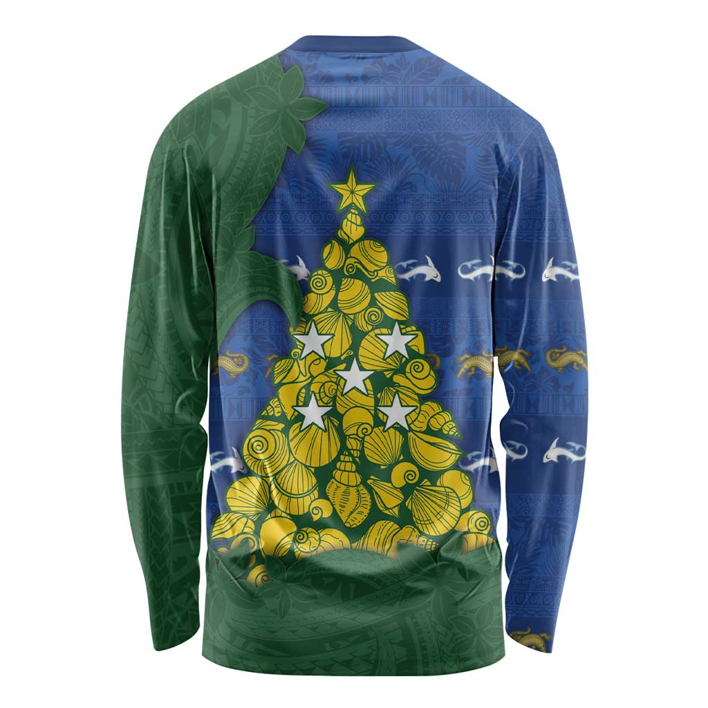 Solomon Islands Christmas Long Sleeve Shirt Seashell Xmas Tree Tribal Waves DT05 - Polynesian Pride