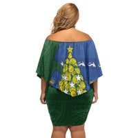 Solomon Islands Christmas Off Shoulder Short Dress Seashell Xmas Tree Tribal Waves DT05 - Polynesian Pride