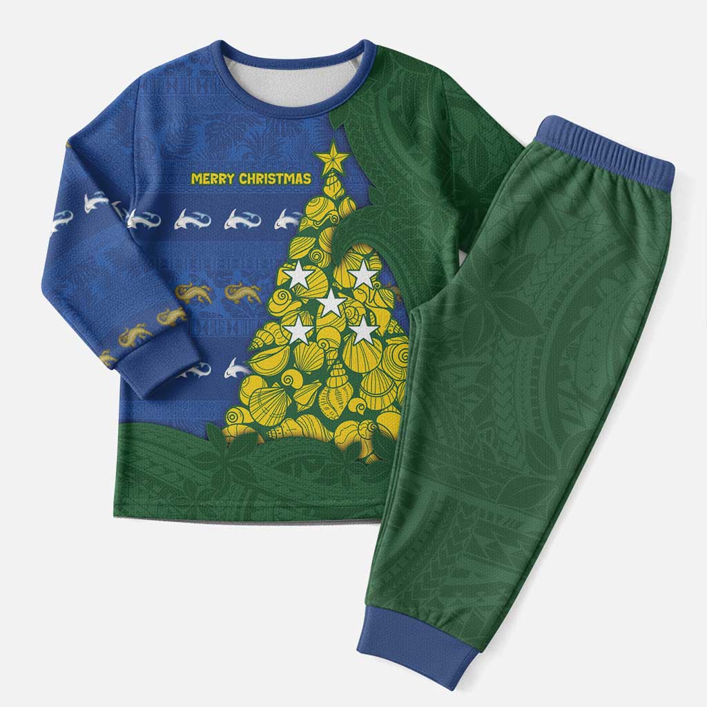 Solomon Islands Christmas Pajama Set Seashell Xmas Tree Tribal Waves DT05 Men Navy - Polynesian Pride