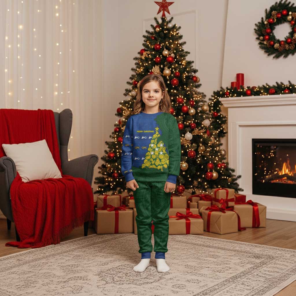 Solomon Islands Christmas Pajama Set Seashell Xmas Tree Tribal Waves DT05 Kid Navy - Polynesian Pride