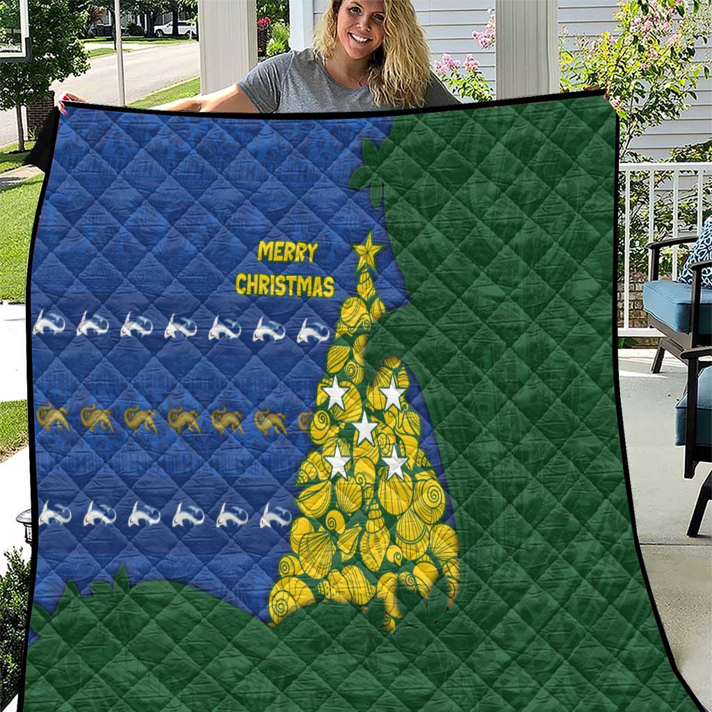 Solomon Islands Christmas Quilt Seashell Xmas Tree Tribal Waves DT05 Navy - Polynesian Pride