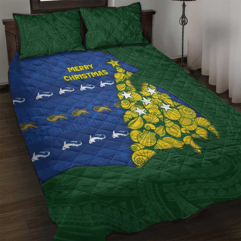Solomon Islands Christmas Quilt Bed Set Seashell Xmas Tree Tribal Waves DT05 Navy - Polynesian Pride