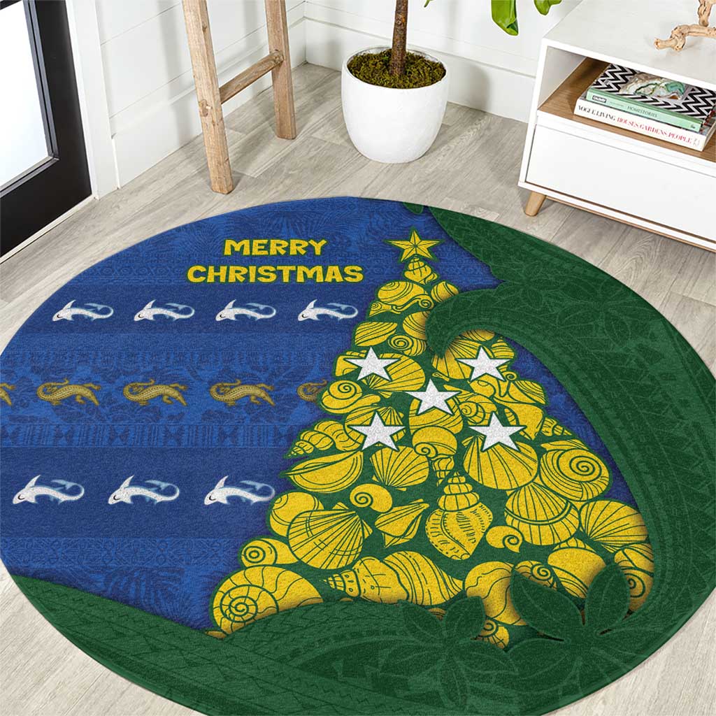 Solomon Islands Christmas Round Carpet Seashell Xmas Tree Tribal Waves DT05 Navy - Polynesian Pride