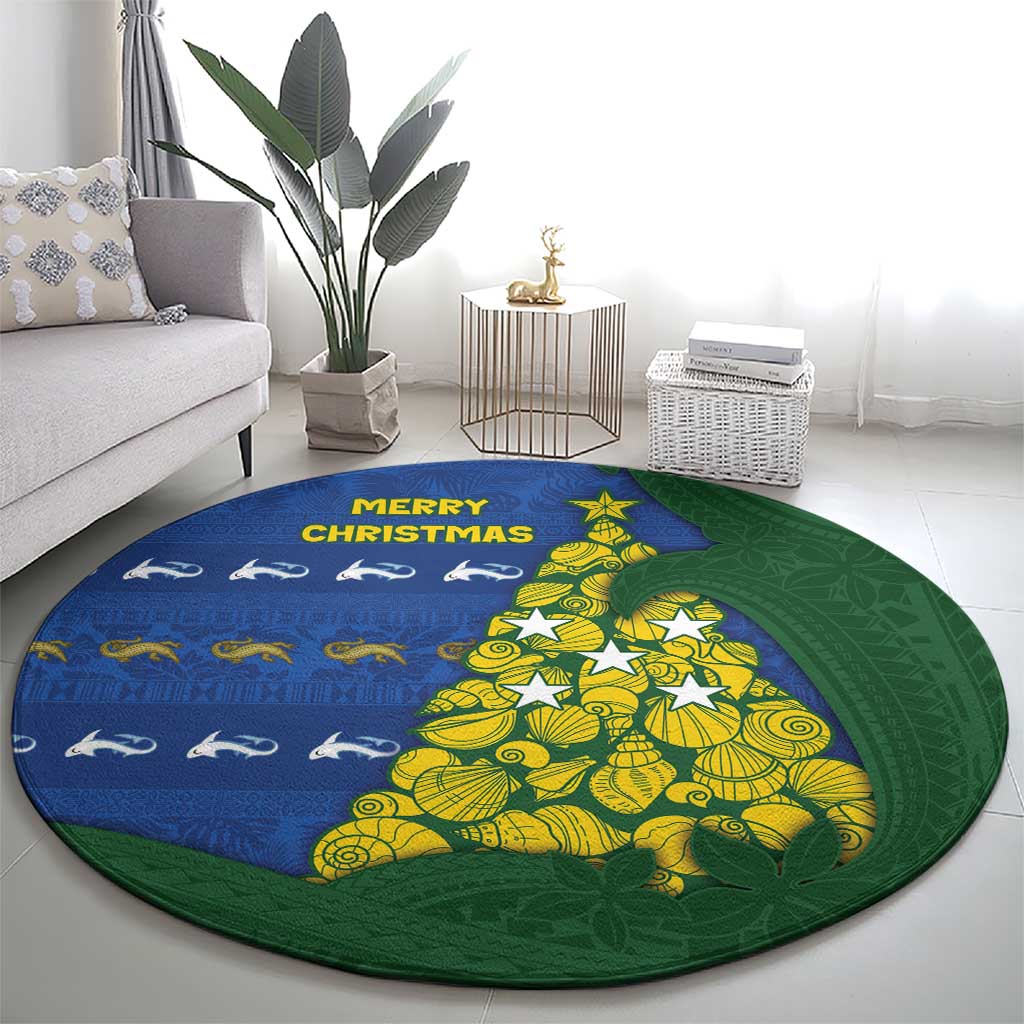 Solomon Islands Christmas Round Carpet Seashell Xmas Tree Tribal Waves DT05 - Polynesian Pride
