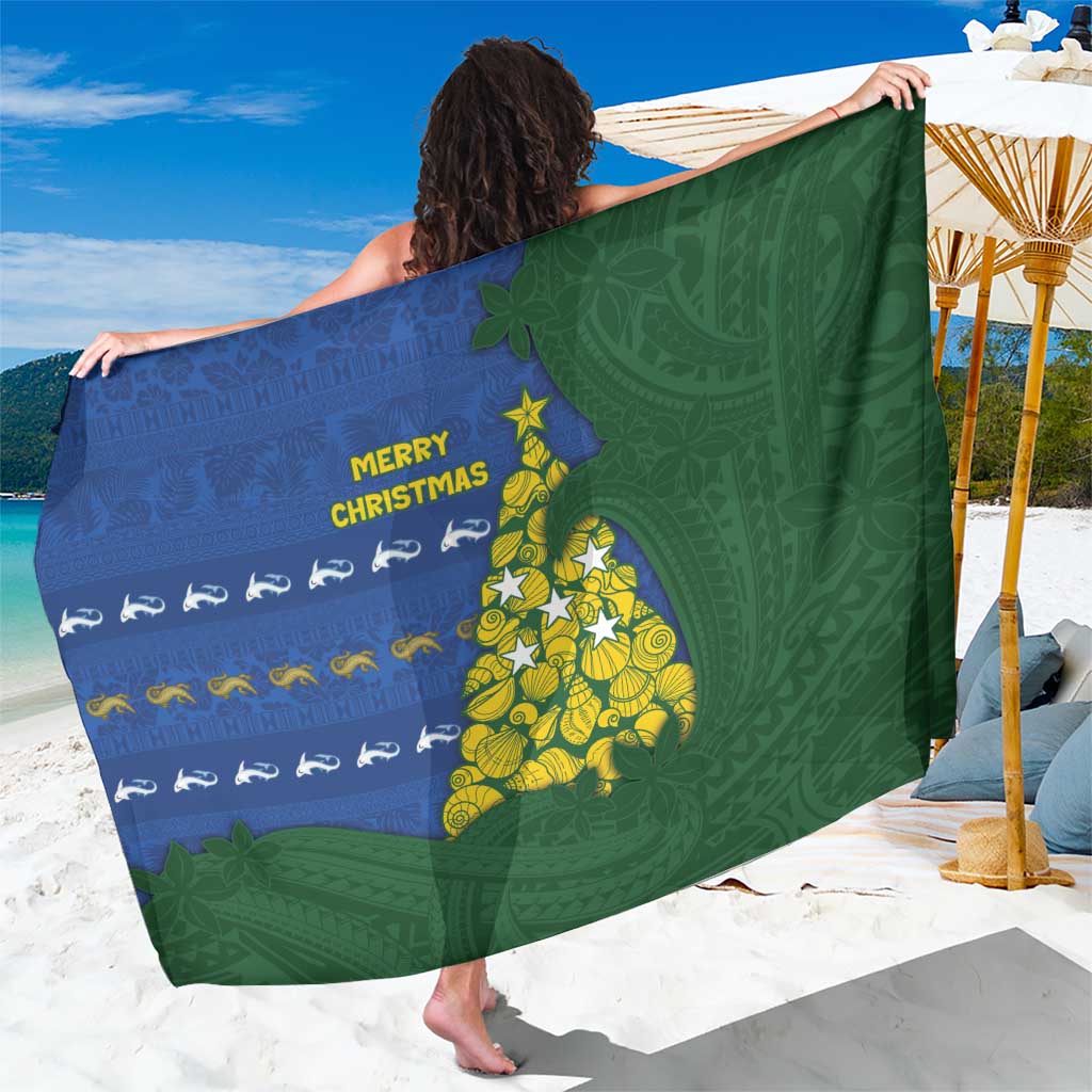 Solomon Islands Christmas Sarong Seashell Xmas Tree Tribal Waves DT05 One Size 44 x 66 inches Navy - Polynesian Pride