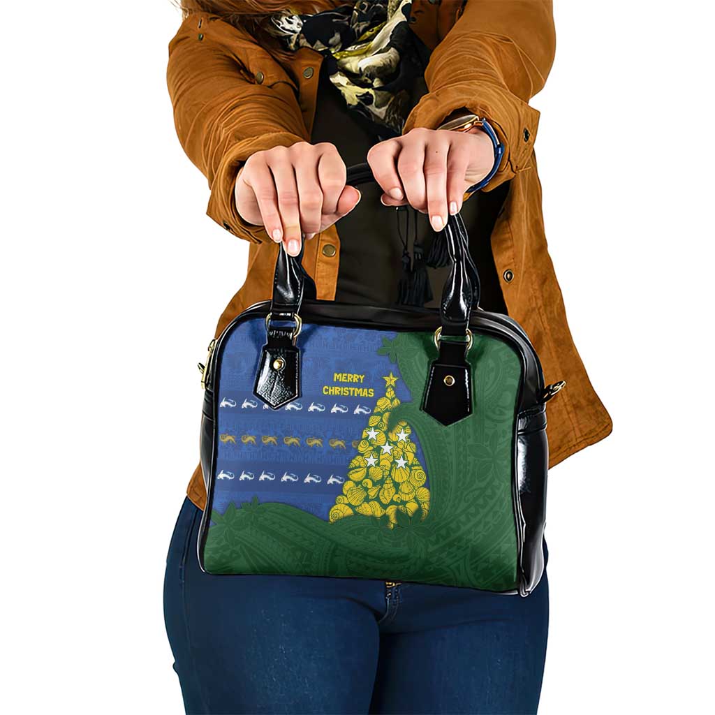 Solomon Islands Christmas Shoulder Handbag Seashell Xmas Tree Tribal Waves DT05 One Size Navy - Polynesian Pride