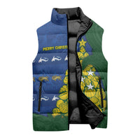 Solomon Islands Christmas Sleeveless Puffer Jacket Seashell Xmas Tree Tribal Waves DT05 - Polynesian Pride