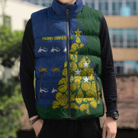 Solomon Islands Christmas Sleeveless Puffer Jacket Seashell Xmas Tree Tribal Waves DT05 - Polynesian Pride