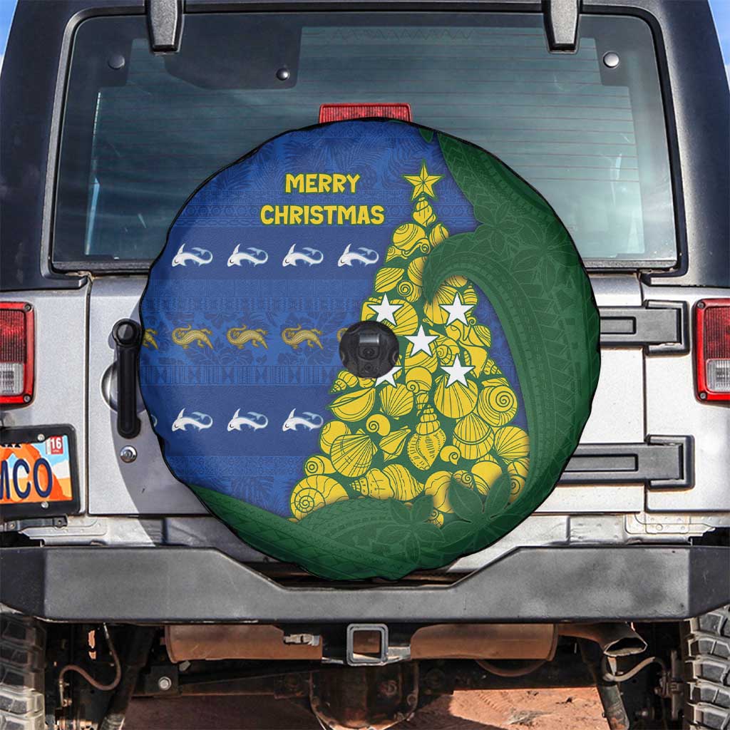 Solomon Islands Christmas Spare Tire Cover Seashell Xmas Tree Tribal Waves DT05 Navy - Polynesian Pride