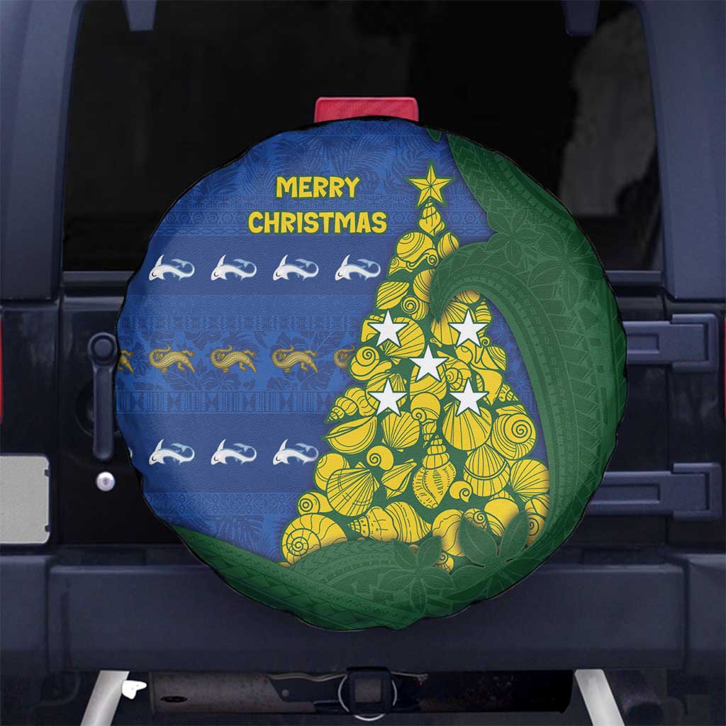 Solomon Islands Christmas Spare Tire Cover Seashell Xmas Tree Tribal Waves DT05 No hole Navy - Polynesian Pride