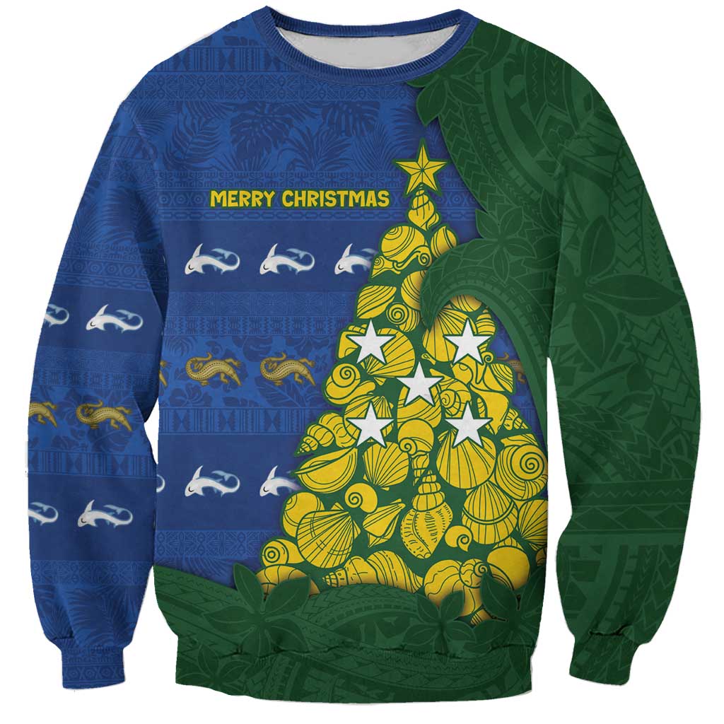 Solomon Islands Christmas Sweatshirt Seashell Xmas Tree Tribal Waves DT05 Unisex Navy - Polynesian Pride