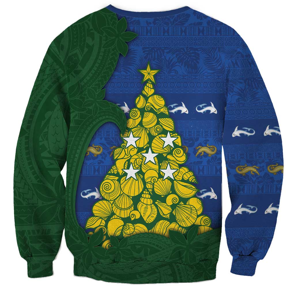 Solomon Islands Christmas Sweatshirt Seashell Xmas Tree Tribal Waves DT05 - Polynesian Pride