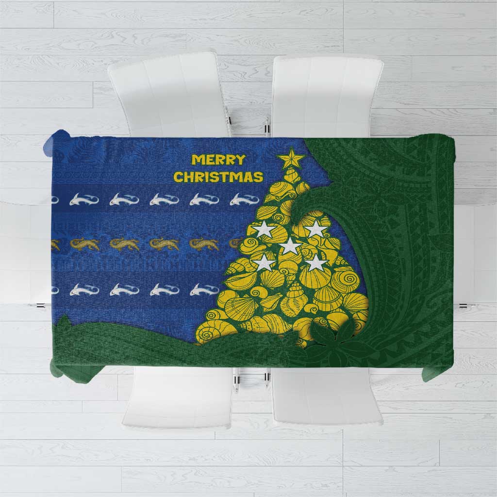 Solomon Islands Christmas Tablecloth Seashell Xmas Tree Tribal Waves DT05 Navy - Polynesian Pride