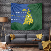 Solomon Islands Christmas Tapestry Seashell Xmas Tree Tribal Waves DT05 Navy - Polynesian Pride
