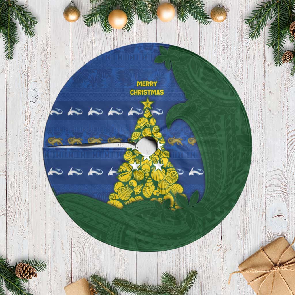 Solomon Islands Christmas Tree Skirt Seashell Xmas Tree Tribal Waves DT05 Casual Navy - Polynesian Pride