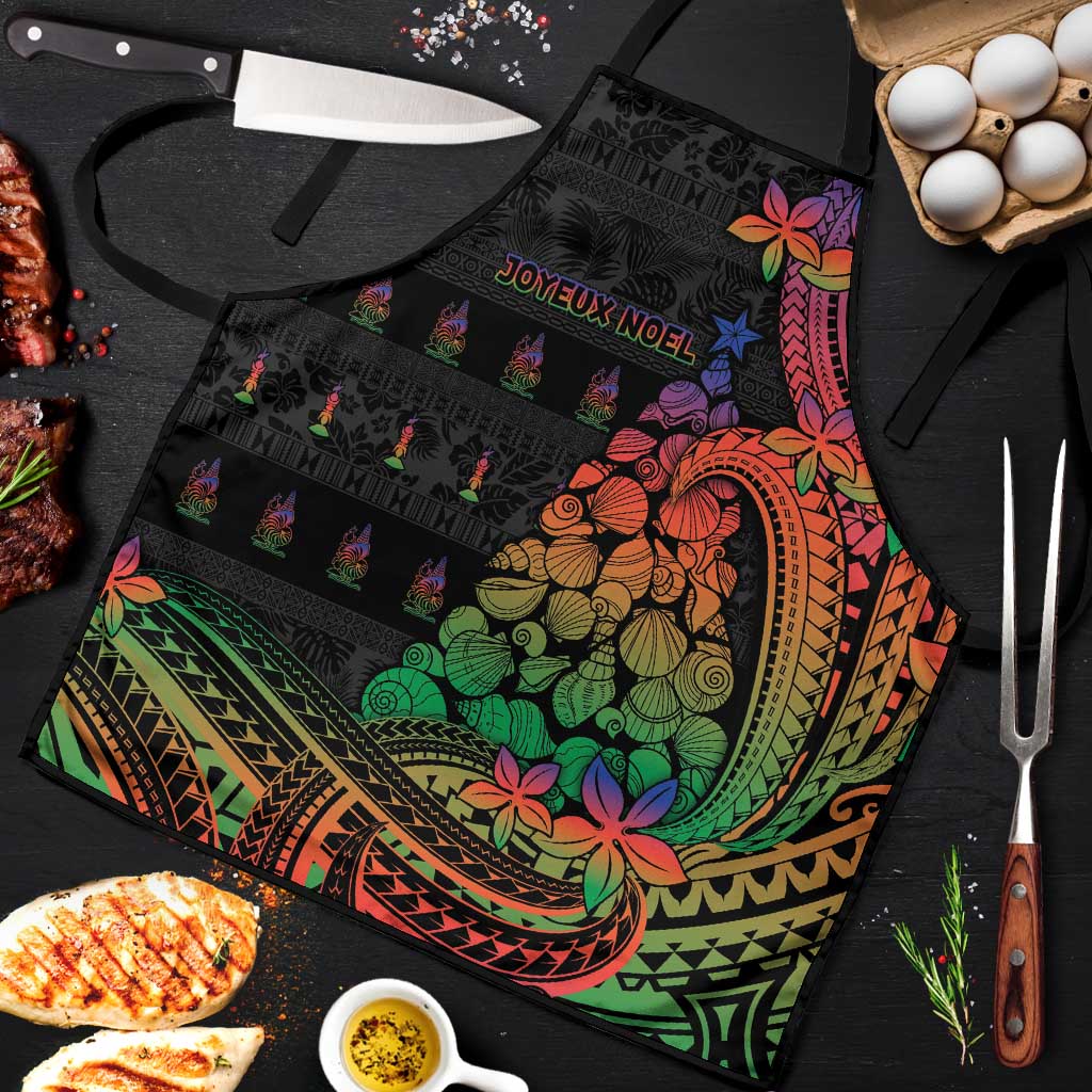 New Caledonia Christmas Apron Seashell Xmas Tree Tribal Waves DT05 Black - Polynesian Pride