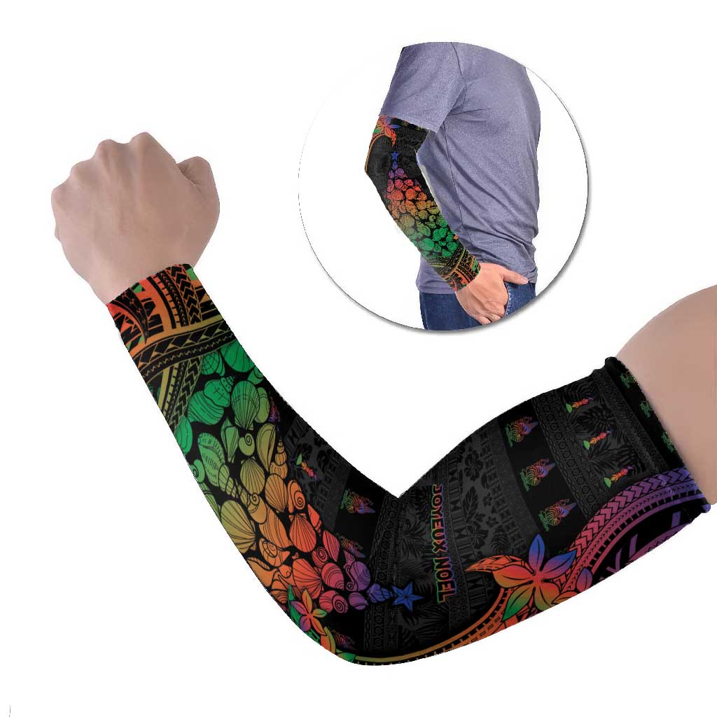 New Caledonia Christmas Arm Sleeves Seashell Xmas Tree Tribal Waves DT05 Set of 2 Black - Polynesian Pride