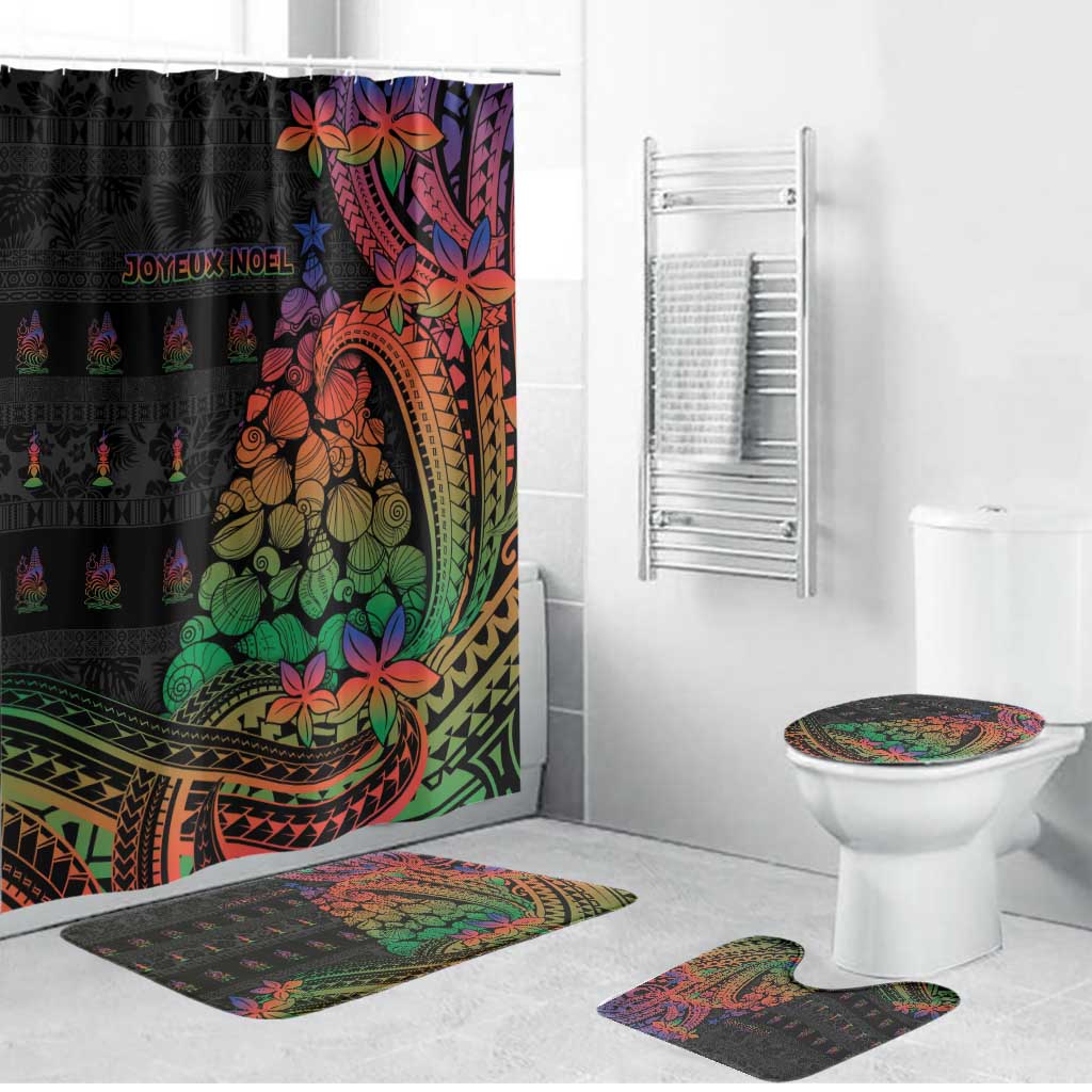 New Caledonia Christmas Bathroom Set Seashell Xmas Tree Tribal Waves DT05 Bathroom Set (4 pcs) Black - Polynesian Pride
