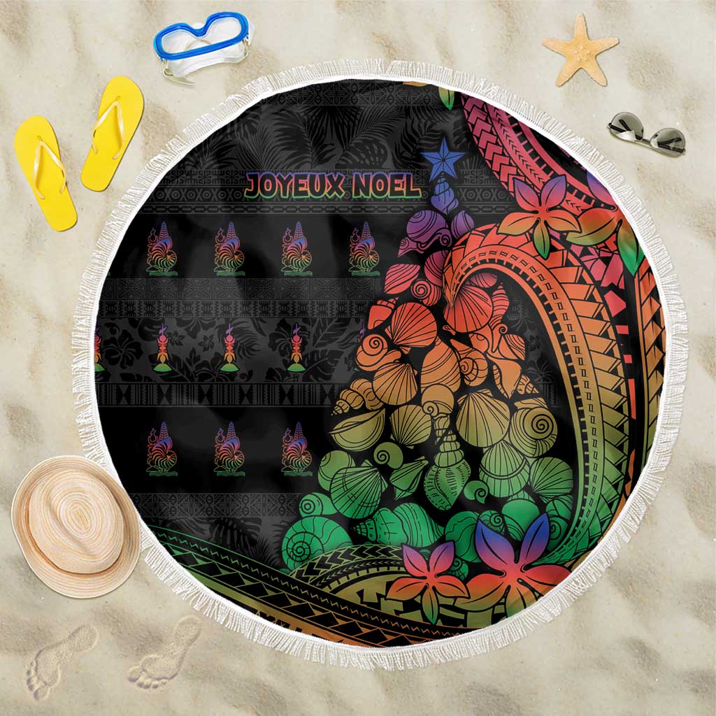New Caledonia Christmas Beach Blanket Seashell Xmas Tree Tribal Waves DT05 One Size 150cm Black - Polynesian Pride