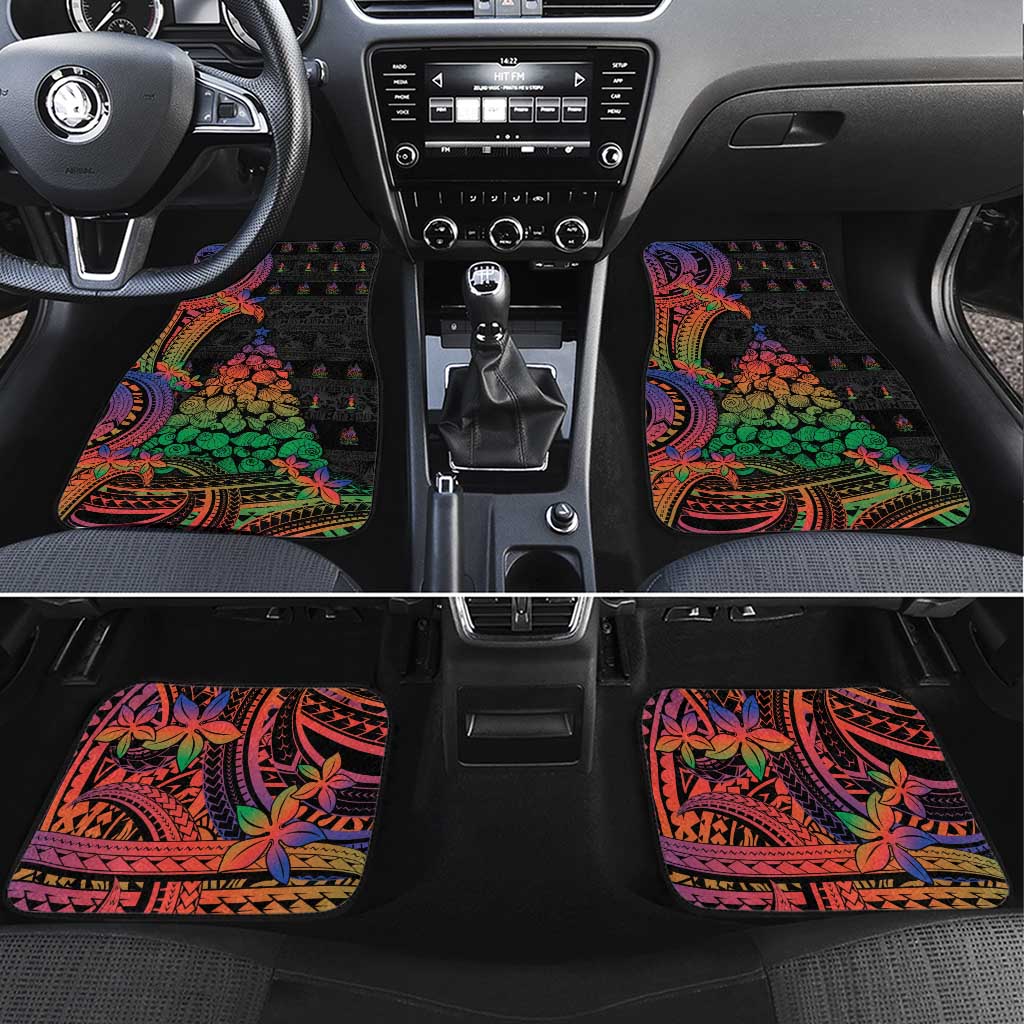 New Caledonia Christmas Car Mats Seashell Xmas Tree Tribal Waves DT05 Set 4pcs Black - Polynesian Pride