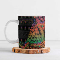 New Caledonia Christmas Ceramic Mug Seashell Xmas Tree Tribal Waves DT05 Black - Polynesian Pride