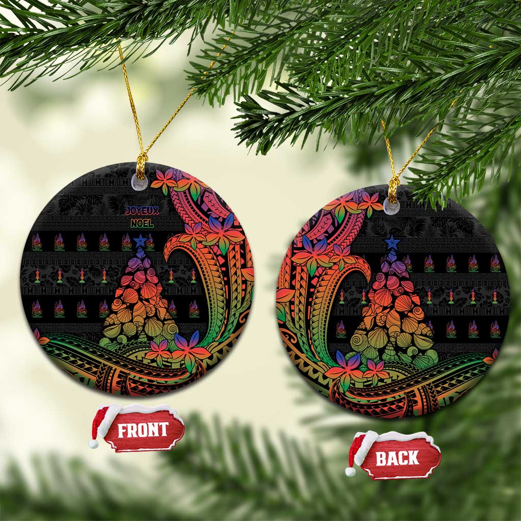 New Caledonia Christmas Ceramic Ornament Seashell Xmas Tree Tribal Waves DT05 Circle Black - Polynesian Pride