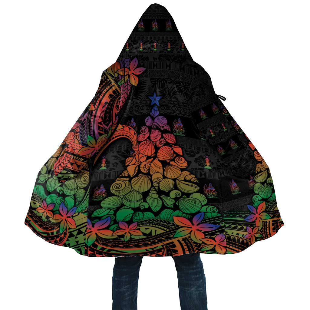 New Caledonia Christmas Cloak Seashell Xmas Tree Tribal Waves DT05 Unisex Black - Polynesian Pride