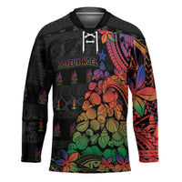 New Caledonia Christmas Hockey Jersey Seashell Xmas Tree Tribal Waves DT05 Unisex Black - Polynesian Pride
