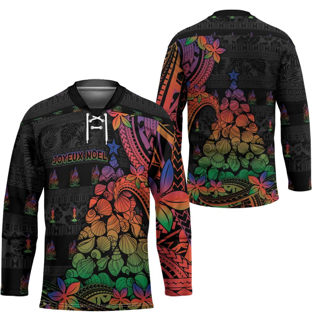 New Caledonia Christmas Hockey Jersey Seashell Xmas Tree Tribal Waves DT05 - Polynesian Pride