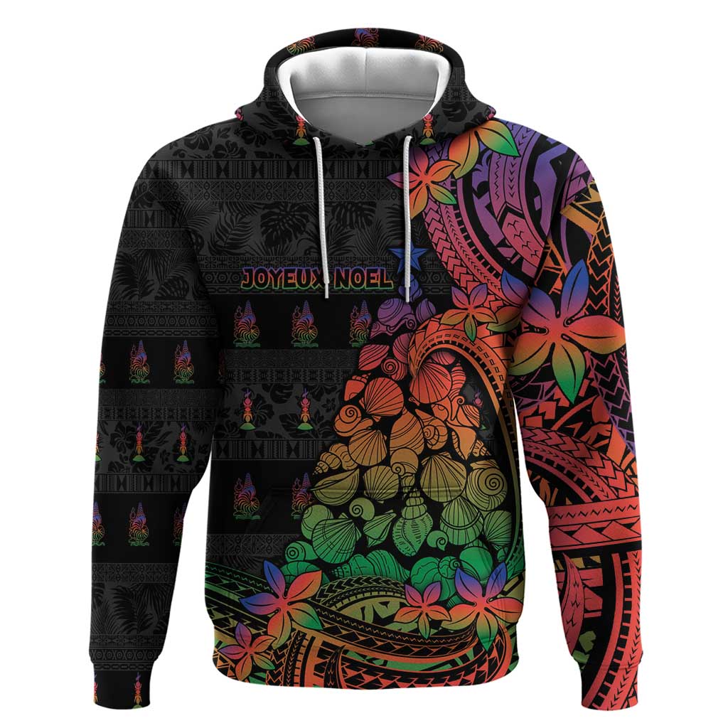 New Caledonia Christmas Hoodie Seashell Xmas Tree Tribal Waves DT05 Pullover Hoodie Black - Polynesian Pride