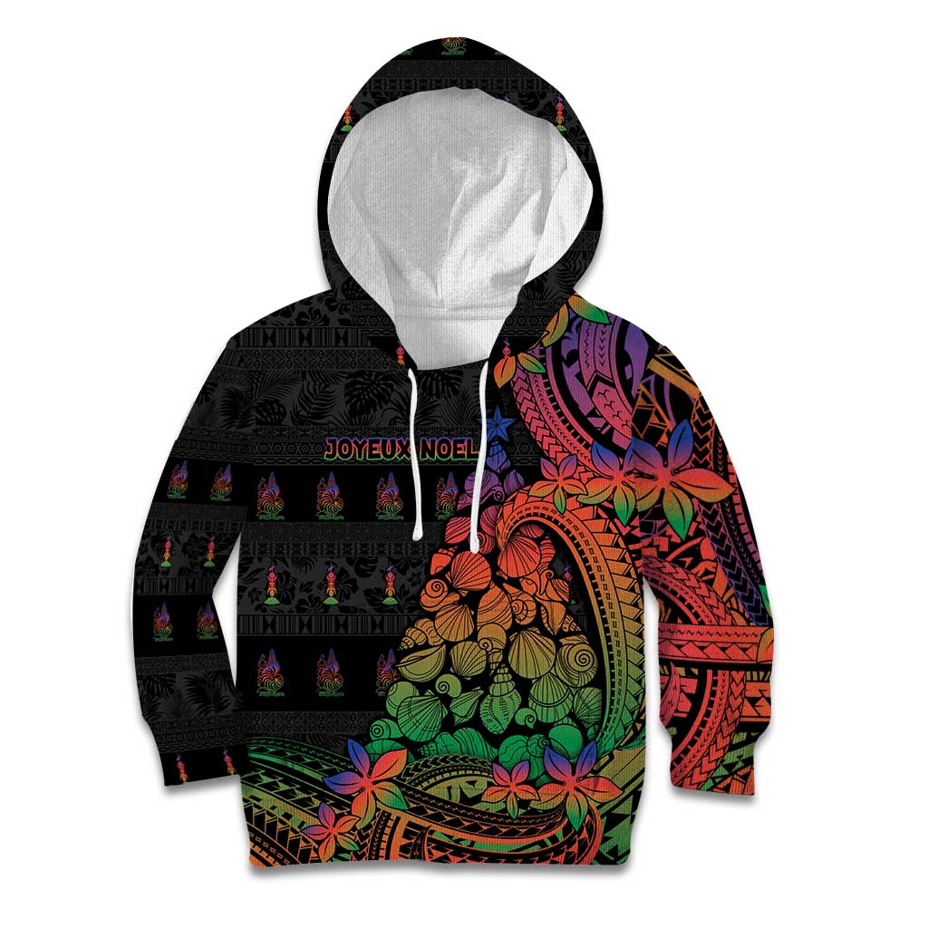 New Caledonia Christmas Kid Hoodie Seashell Xmas Tree Tribal Waves DT05 Hoodie Black - Polynesian Pride