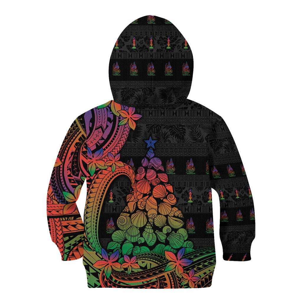 New Caledonia Christmas Kid Hoodie Seashell Xmas Tree Tribal Waves DT05 - Polynesian Pride