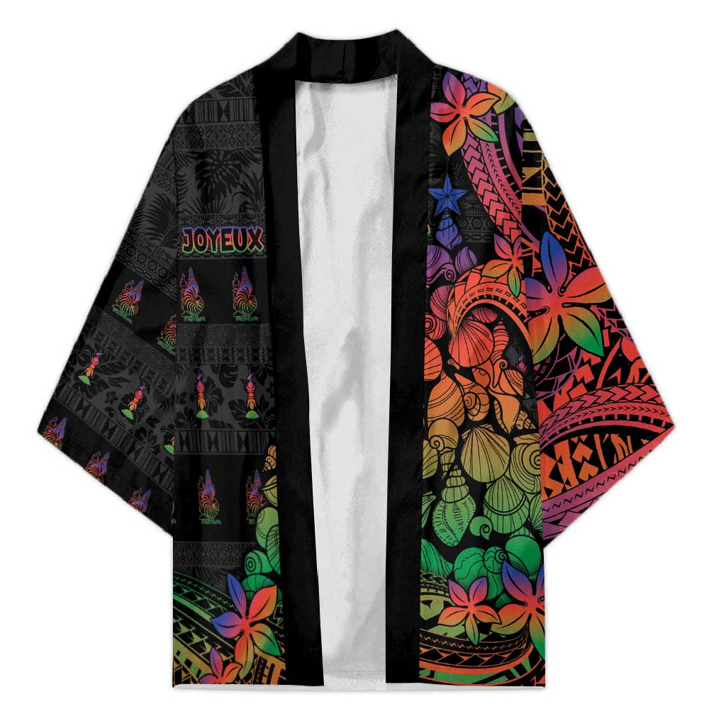 New Caledonia Christmas Kimono Seashell Xmas Tree Tribal Waves DT05 Unisex Black - Polynesian Pride
