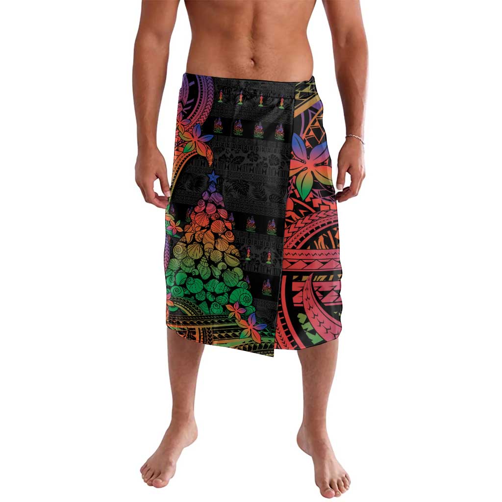 New Caledonia Christmas Lavalava Seashell Xmas Tree Tribal Waves DT05 Black - Polynesian Pride