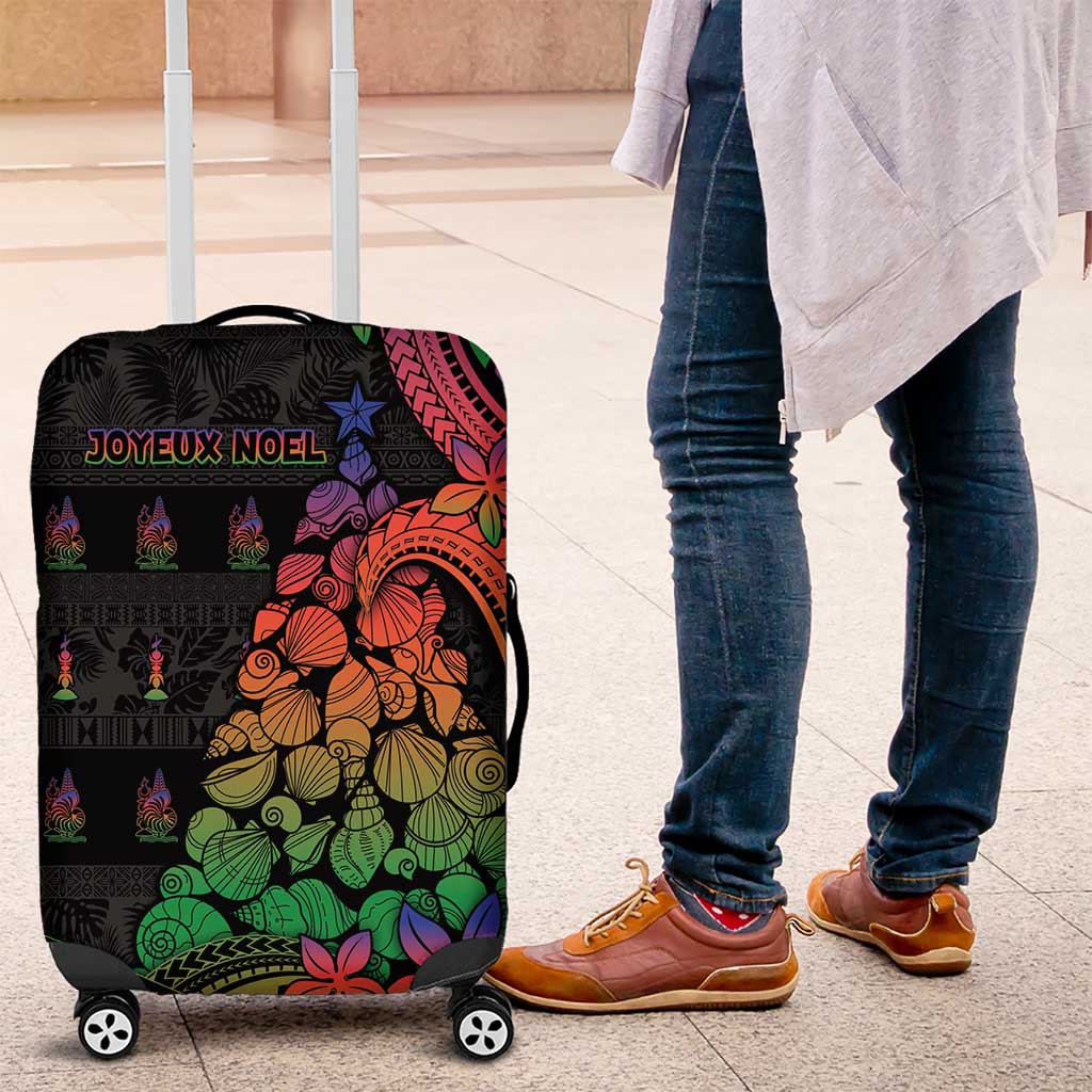 New Caledonia Christmas Luggage Cover Seashell Xmas Tree Tribal Waves DT05 Black - Polynesian Pride