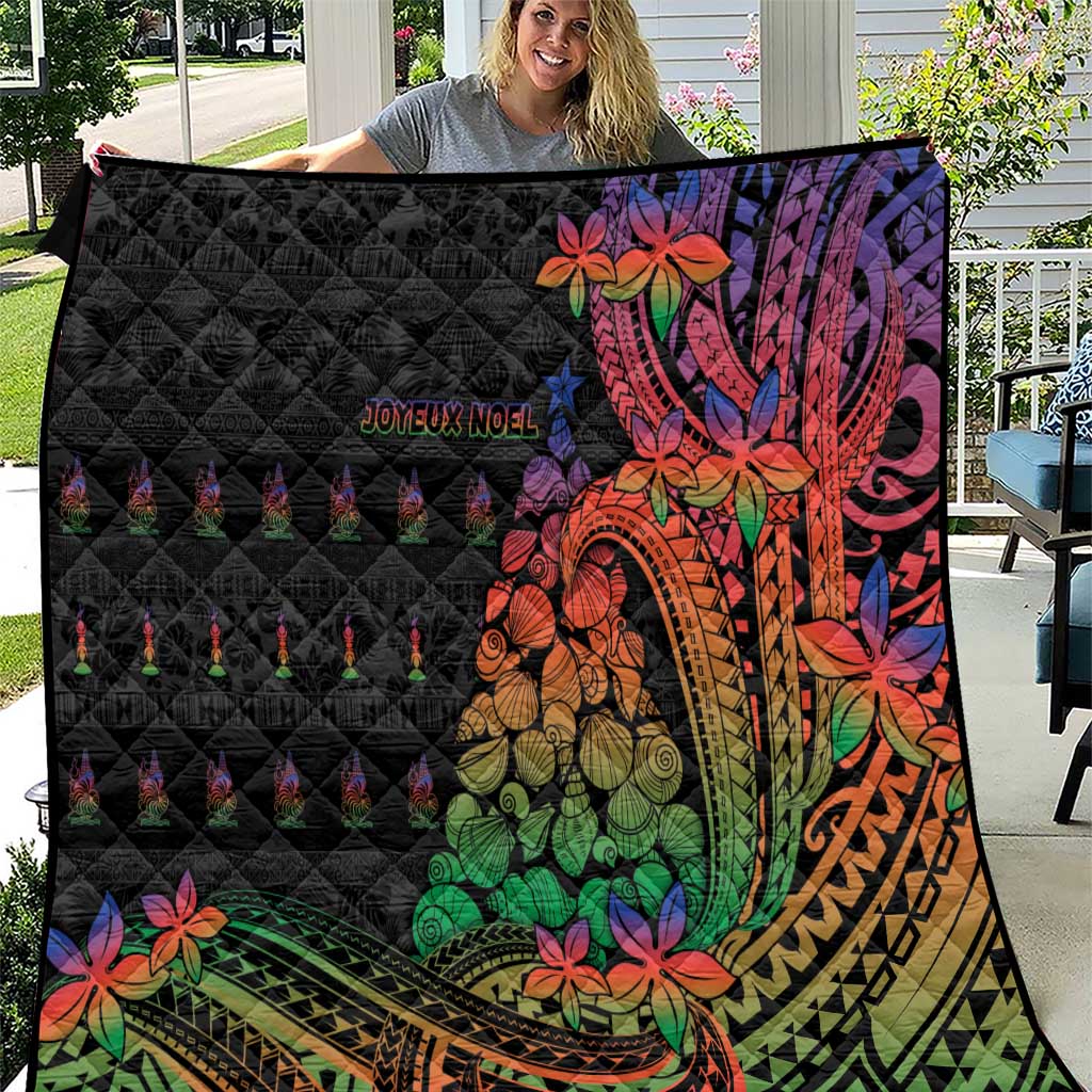 New Caledonia Christmas Quilt Seashell Xmas Tree Tribal Waves DT05 Black - Polynesian Pride