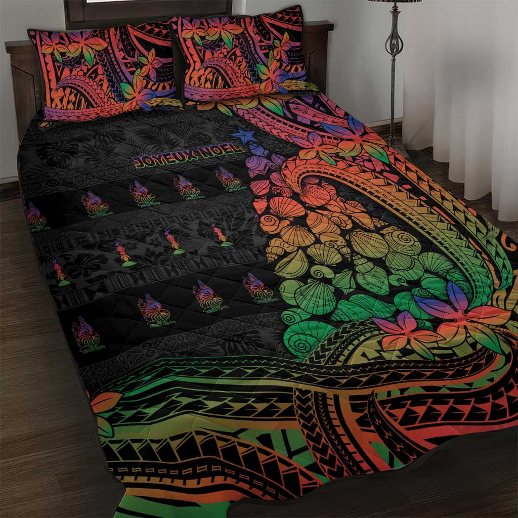 New Caledonia Christmas Quilt Bed Set Seashell Xmas Tree Tribal Waves DT05 Black - Polynesian Pride