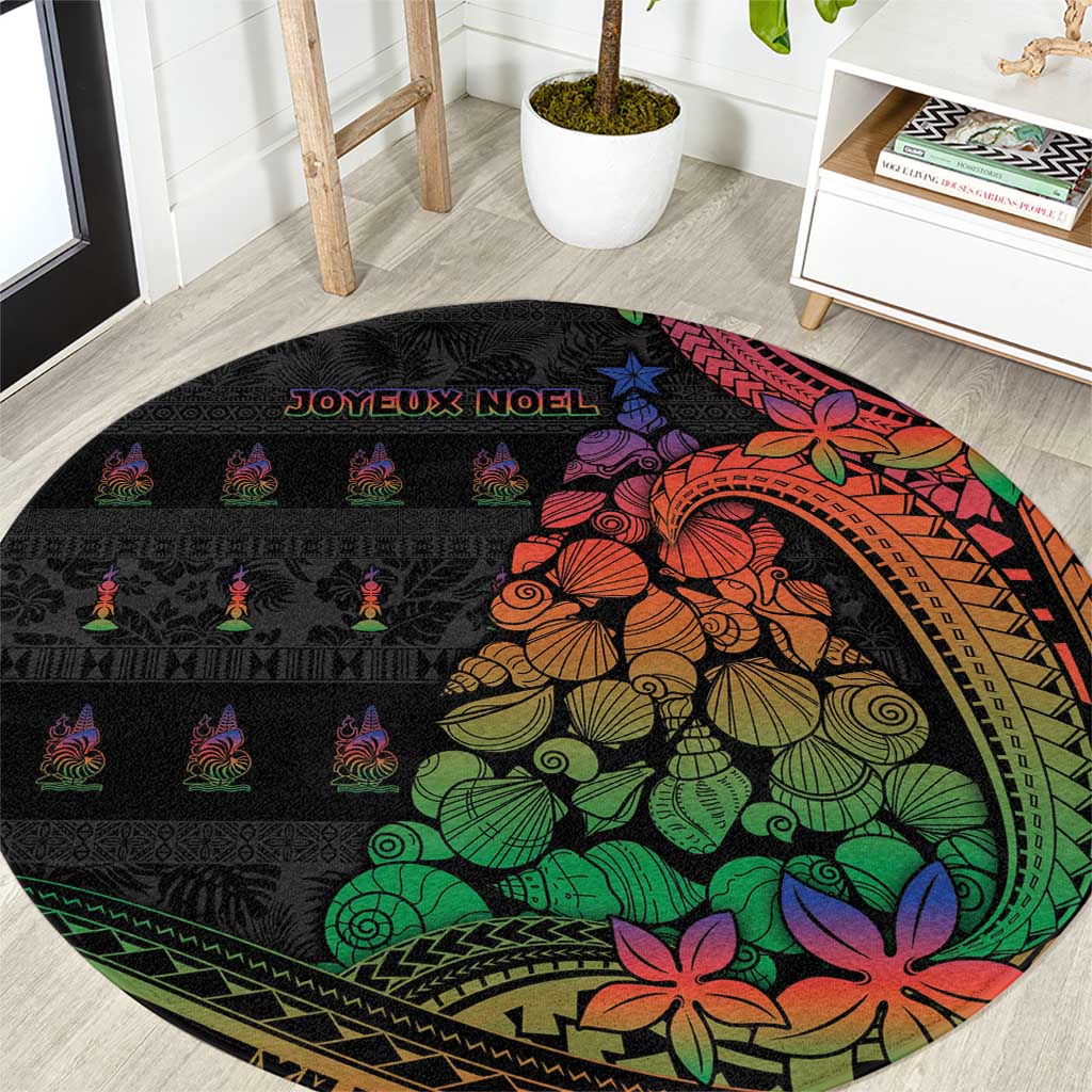 New Caledonia Christmas Round Carpet Seashell Xmas Tree Tribal Waves DT05 Black - Polynesian Pride