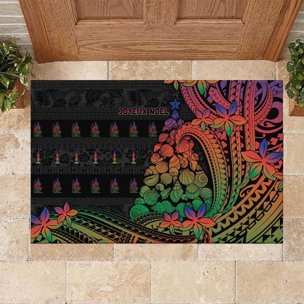 New Caledonia Christmas Rubber Doormat Seashell Xmas Tree Tribal Waves DT05 Black - Polynesian Pride